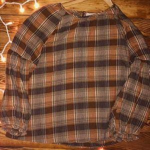 Plaid Cinched Sleeve Top